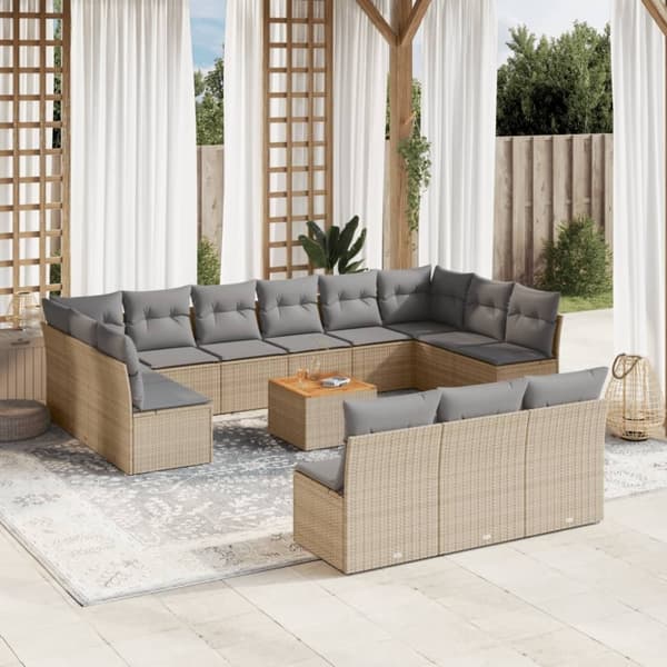 vidaXL sofasæt til haven 14 dele med hynder polyrattan beige