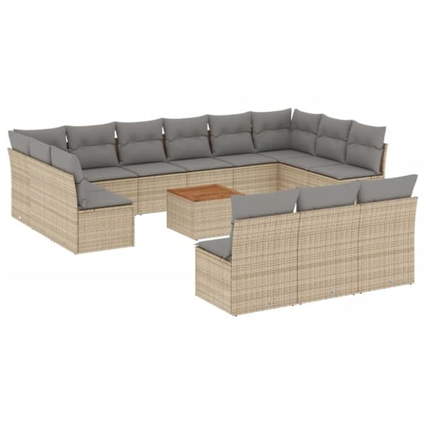 vidaXL sofasæt til haven 14 dele med hynder polyrattan beige