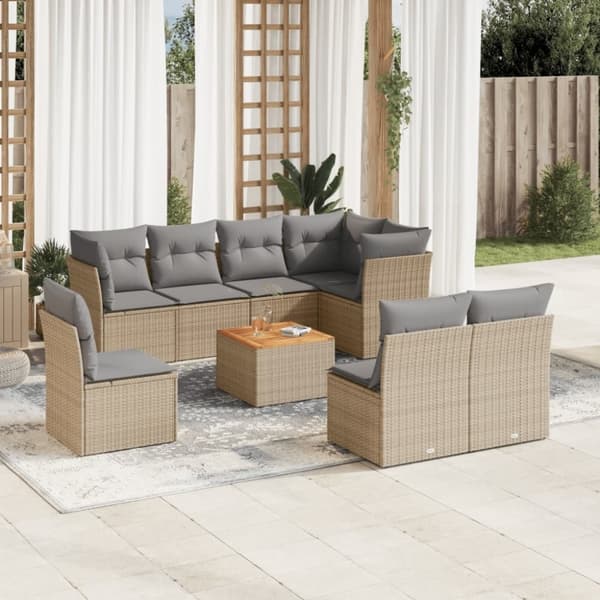vidaXL sofasæt til haven 9 dele med hynder polyrattan beige