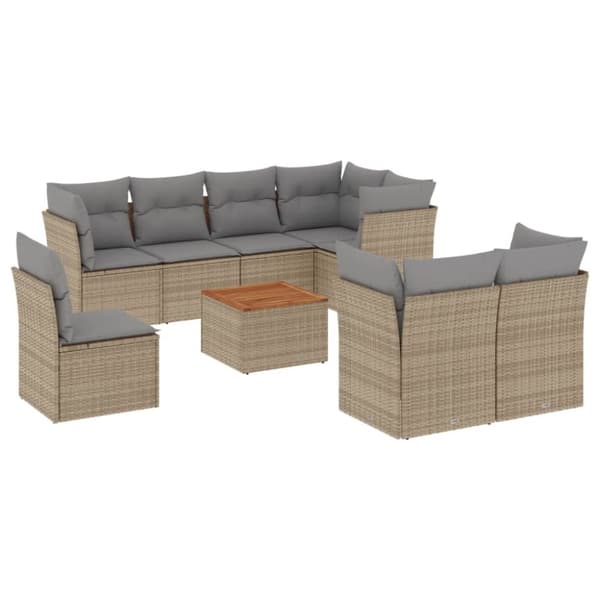vidaXL sofasæt til haven 9 dele med hynder polyrattan beige