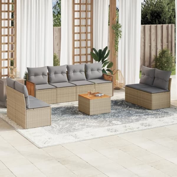 vidaXL sofasæt til haven 9 dele med hynder polyrattan beige