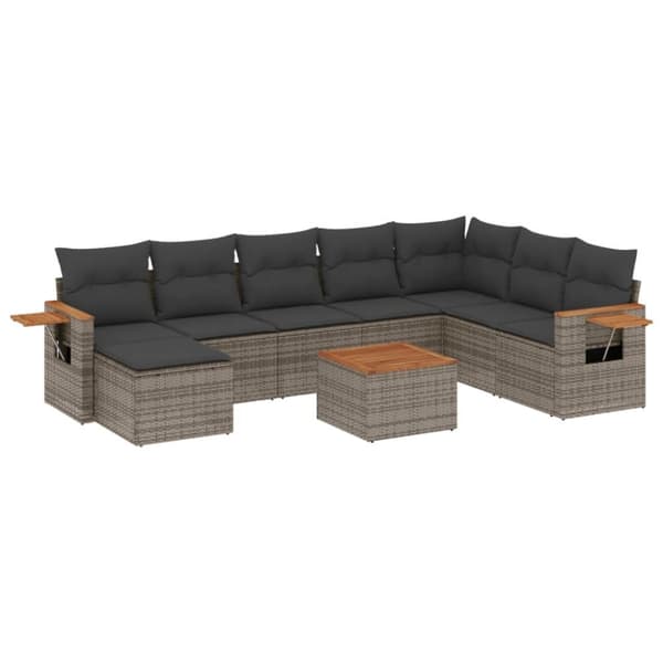 vidaXL sofasæt til haven 9 dele med hynder polyrattan grå