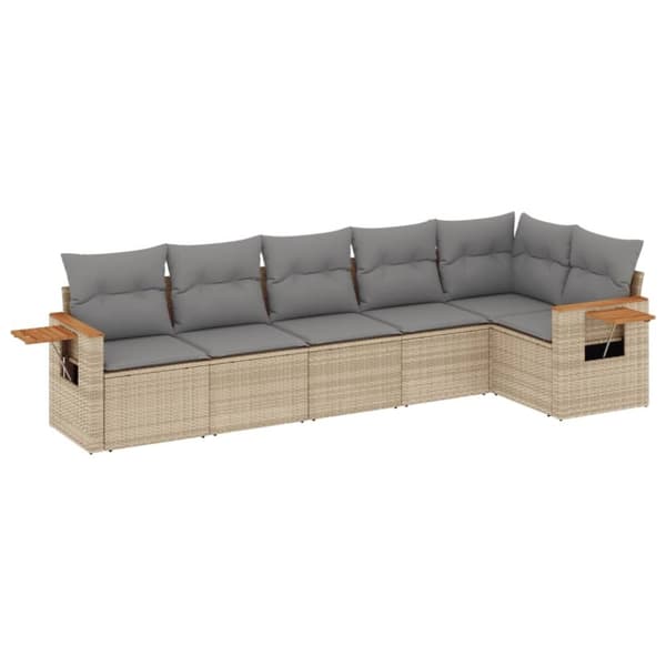 vidaXL sofasæt til haven 6 dele med hynder polyrattan beige