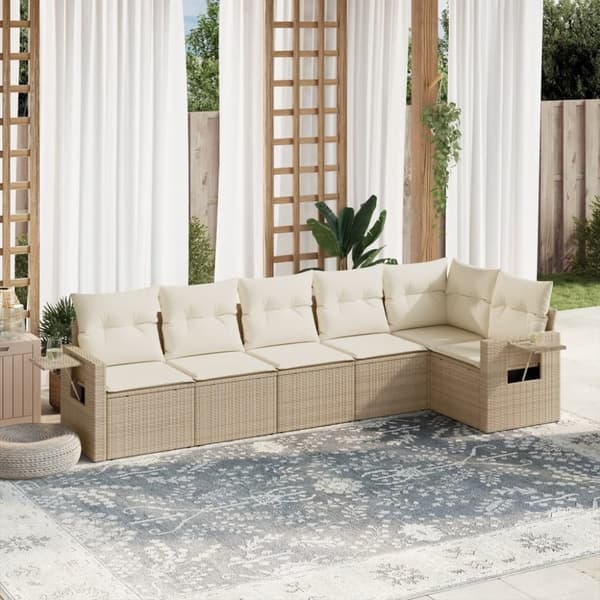 vidaXL sofasæt til haven 6 dele med hynder polyrattan beige