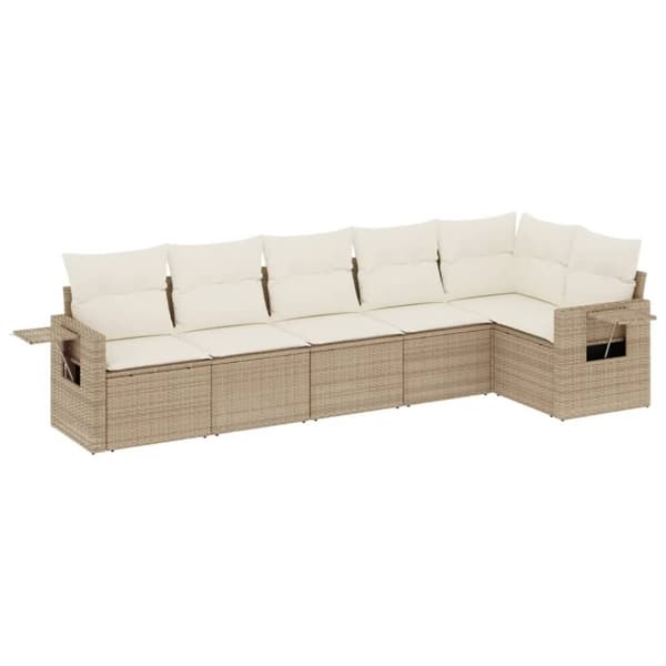 vidaXL sofasæt til haven 6 dele med hynder polyrattan beige