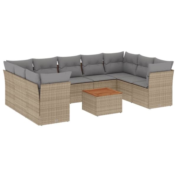 vidaXL Soffgrupp för trädgård med dynor 10 delar beige konstrotting
