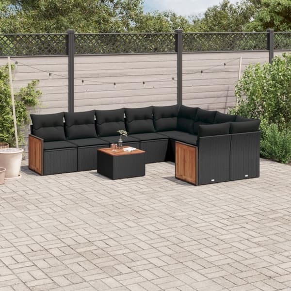 vidaXL sofasæt til haven 10 dele med hynder polyrattan sort