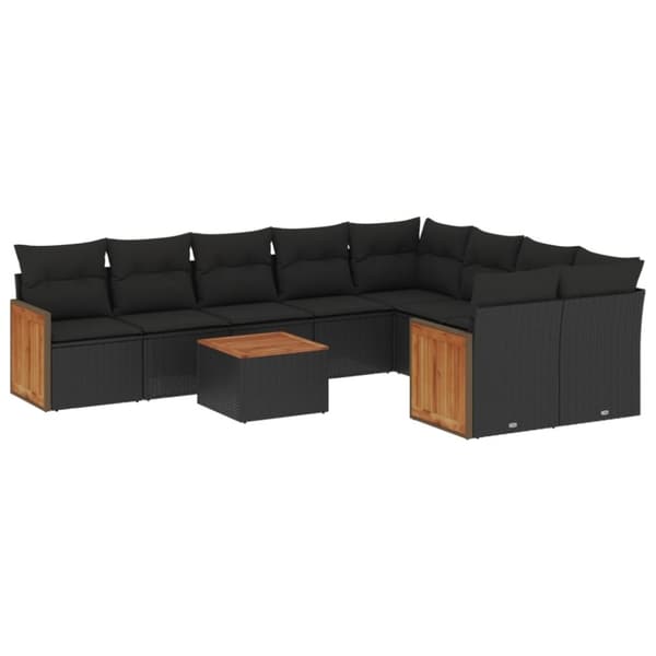vidaXL sofasæt til haven 10 dele med hynder polyrattan sort