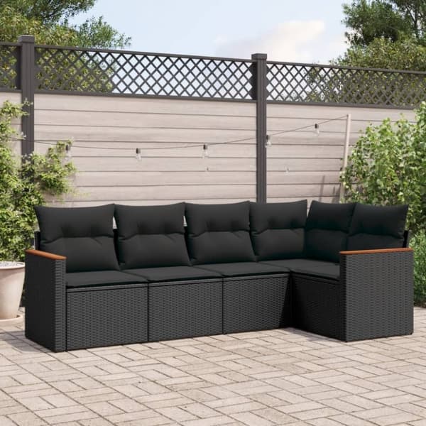 vidaXL sofasæt til haven 5 dele med hynder polyrattan sort