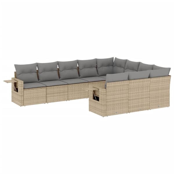vidaXL sofasæt til haven 10 dele med hynder polyrattan beige