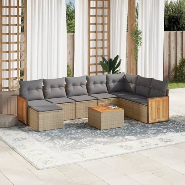 vidaXL sofasæt til haven 9 dele med hynder polyrattan beige