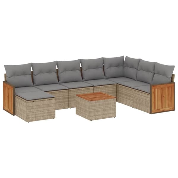 vidaXL sofasæt til haven 9 dele med hynder polyrattan beige