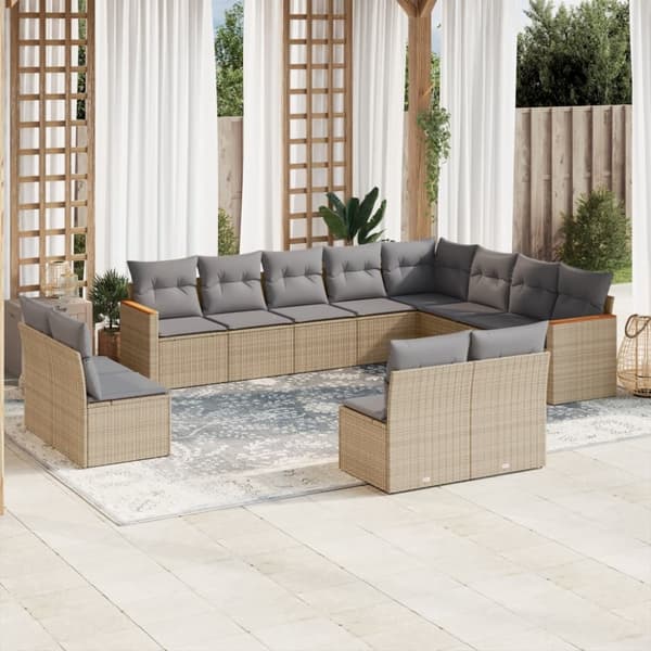 vidaXL sofasæt til haven 12 dele med hynder polyrattan beige