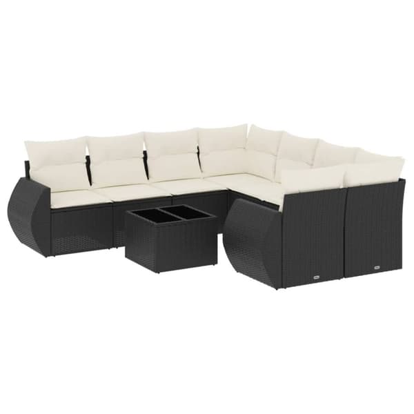 vidaXL sofasæt til haven 9 dele med hynder polyrattan sort