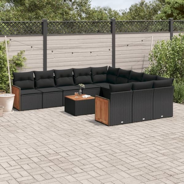 vidaXL sofasæt til haven 12 dele med hynder polyrattan sort
