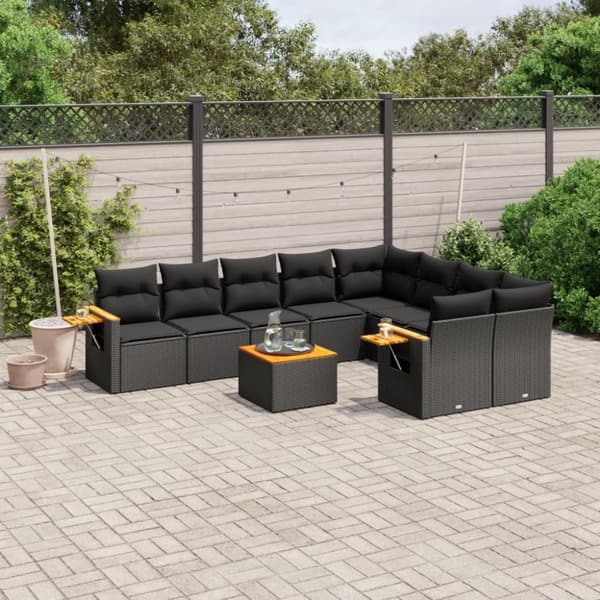 vidaXL sofasæt til haven 10 dele med hynder polyrattan sort