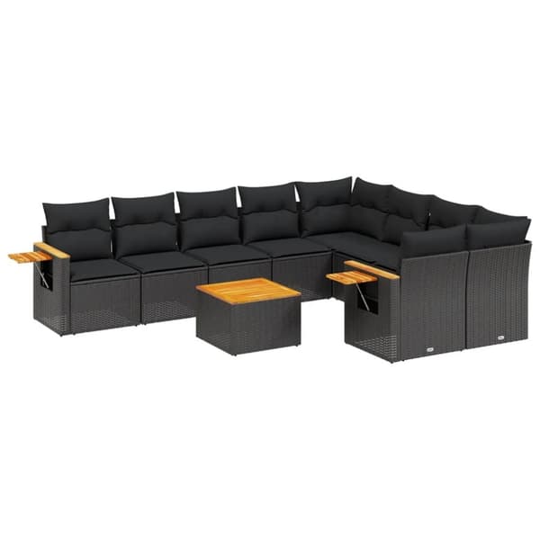 vidaXL sofasæt til haven 10 dele med hynder polyrattan sort