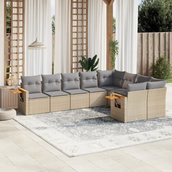 vidaXL sofasæt til haven 9 dele med hynder polyrattan beige