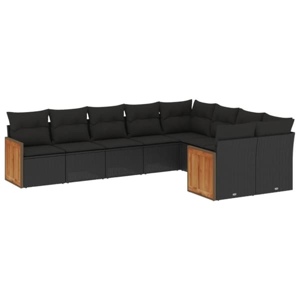 vidaXL sofasæt til haven 9 dele med hynder polyrattan sort