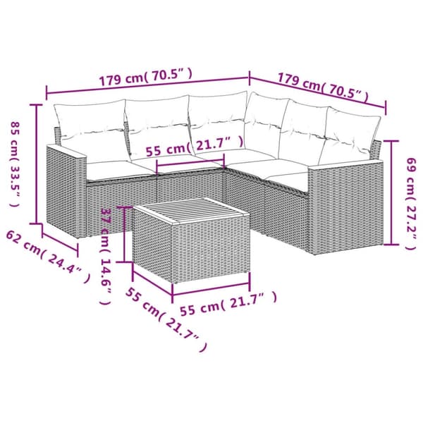 vidaXL sofasæt til haven 6 dele med hynder polyrattan sort