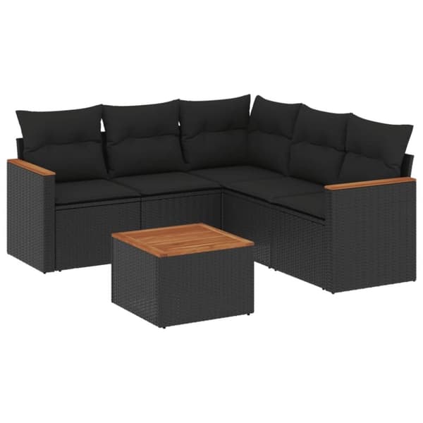 vidaXL sofasæt til haven 6 dele med hynder polyrattan sort