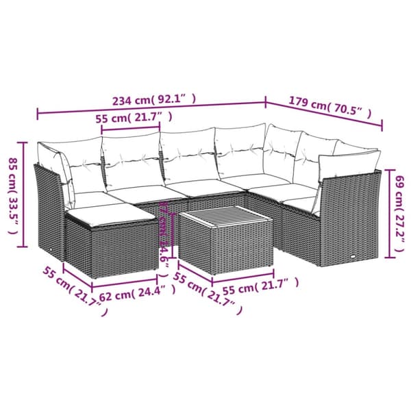 vidaXL sofasæt til haven 8 dele med hynder polyrattan sort