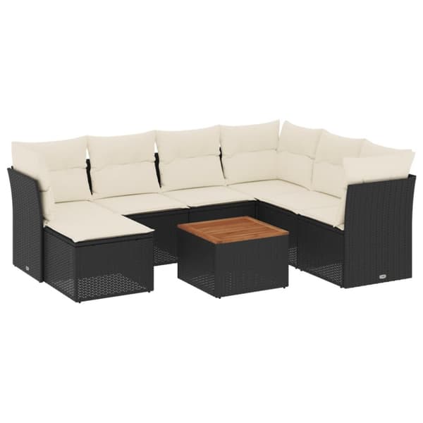 vidaXL sofasæt til haven 8 dele med hynder polyrattan sort