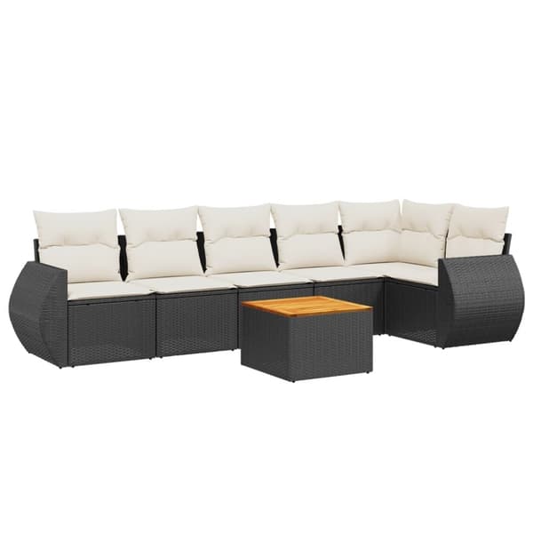 vidaXL sofasæt til haven 7 dele med hynder polyrattan sort