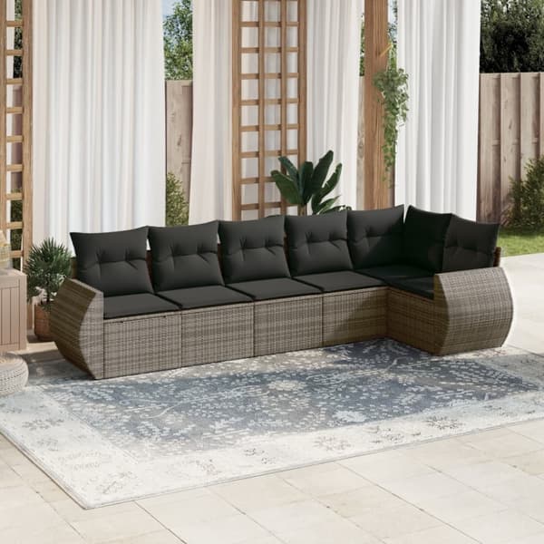 vidaXL sofasæt til haven 6 dele med hynder polyrattan grå