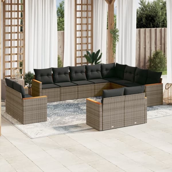 vidaXL sofasæt til haven 12 dele med hynder polyrattan grå