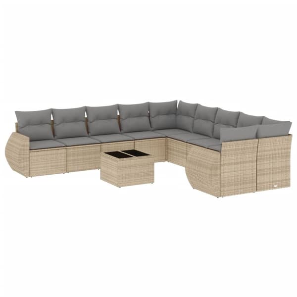 vidaXL sofasæt til haven 11 dele med hynder polyrattan beige