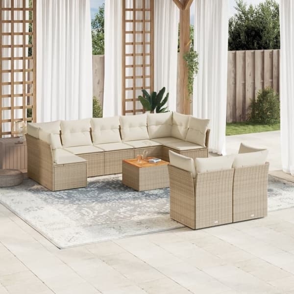 vidaXL sofasæt til haven 10 dele med hynder polyrattan beige