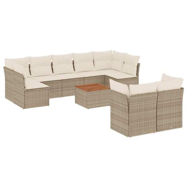 vidaXL sofasæt til haven 10 dele med hynder polyrattan beige
