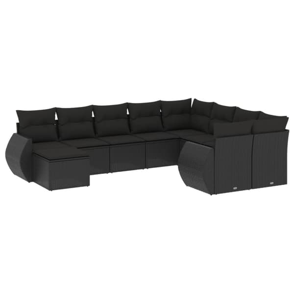 vidaXL sofasæt til haven 10 dele med hynder polyrattan sort