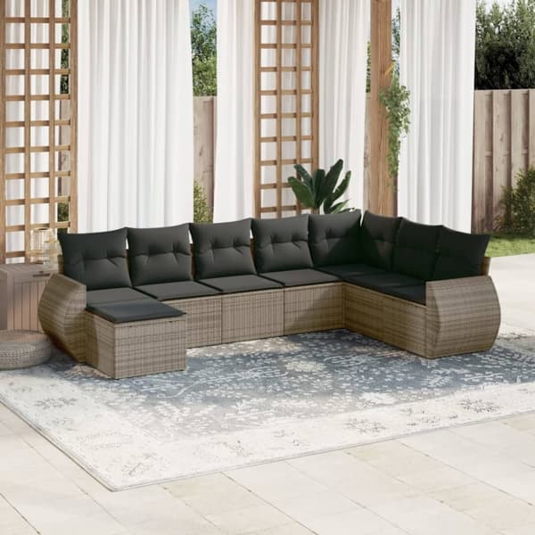 vidaXL sofasæt til haven 8 dele med hynder polyrattan grå