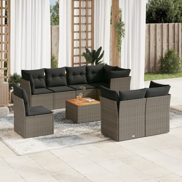 vidaXL sofasæt til haven 9 dele med hynder polyrattan grå