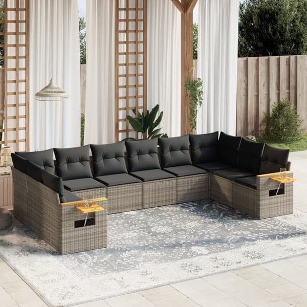 vidaXL sofasæt til haven 10 dele med hynder polyrattan grå