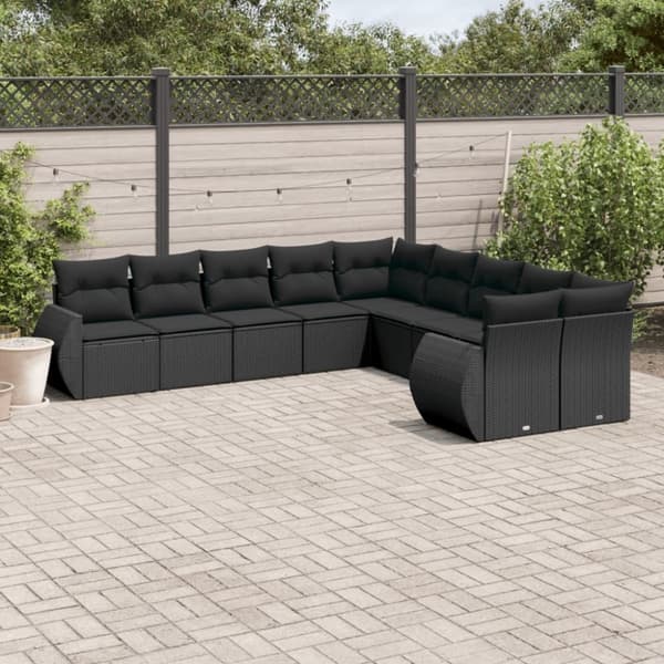 vidaXL sofasæt til haven 10 dele med hynder polyrattan sort
