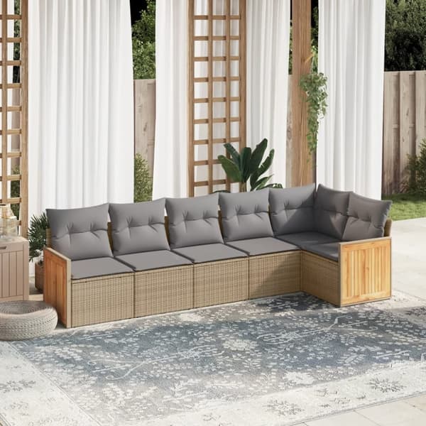 vidaXL Soffgrupp för trädgården med dynor 6 delar beige konstrotting