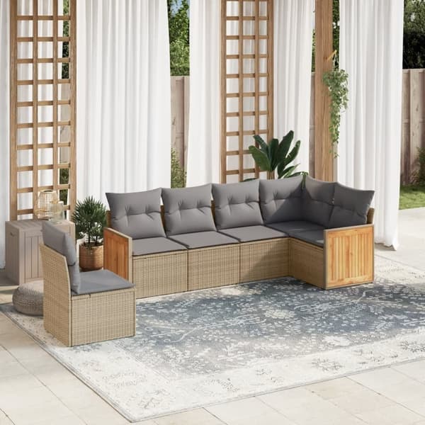 vidaXL sofasæt til haven 6 dele med hynder polyrattan beige