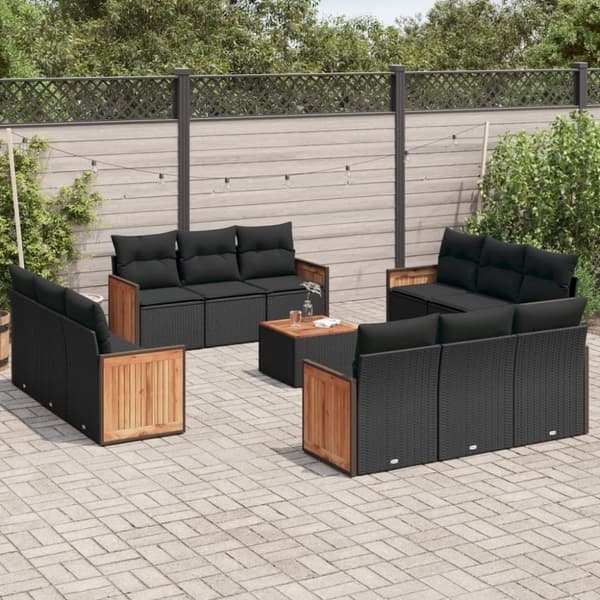 vidaXL sofasæt til haven 13 dele med hynder polyrattan sort