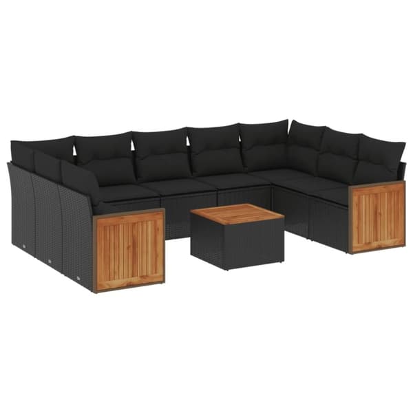 vidaXL Loungegrupp 10 delar med svarta dynor konstrotting