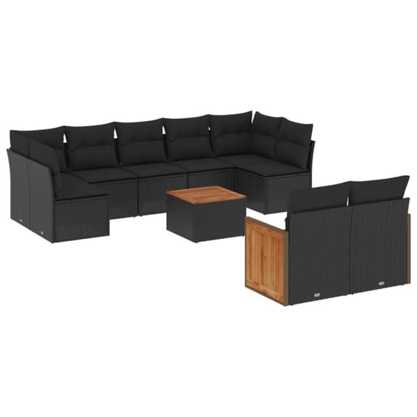 vidaXL sofasæt til haven 10 dele med hynder polyrattan sort