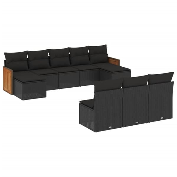 vidaXL sofasæt til haven 10 dele med hynder polyrattan sort