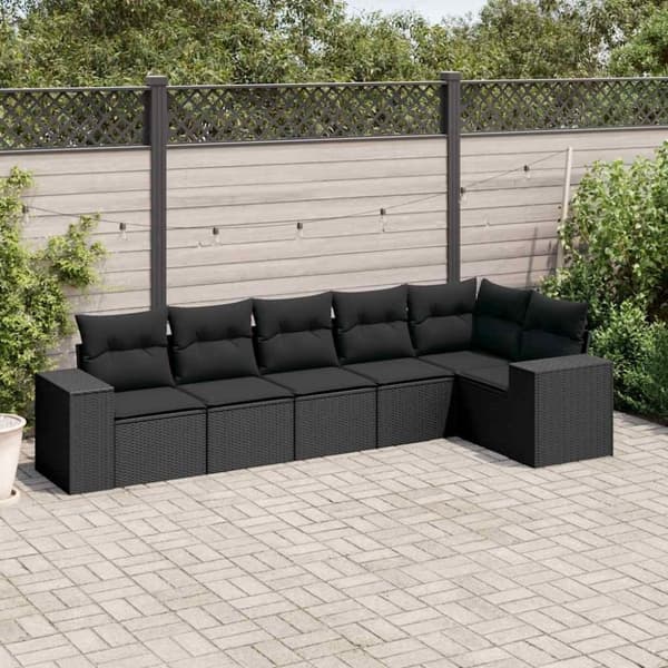 vidaXL sofasæt til haven 6 dele med hynder polyrattan sort