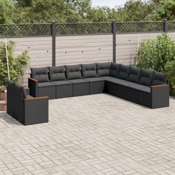 vidaXL sofasæt til haven 11 dele med hynder polyrattan sort