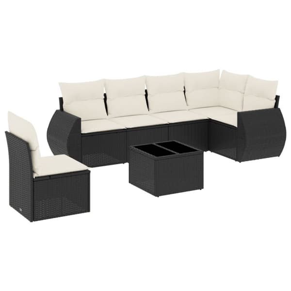 vidaXL sofasæt til haven 7 dele med hynder polyrattan sort