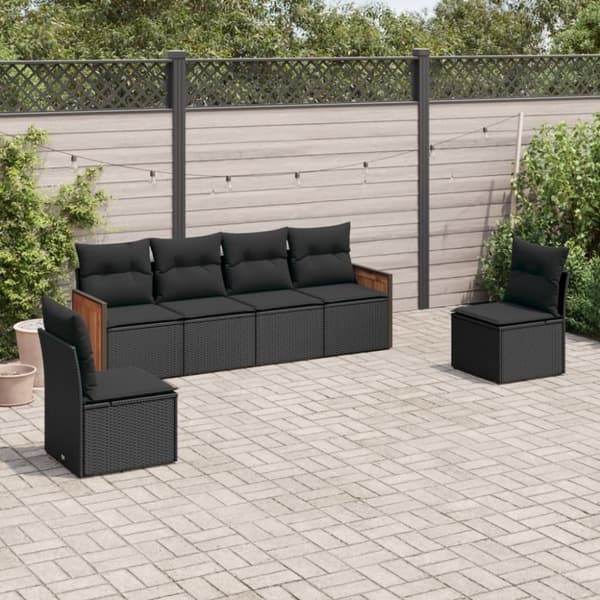 vidaXL sofasæt til haven 6 dele med hynder polyrattan sort