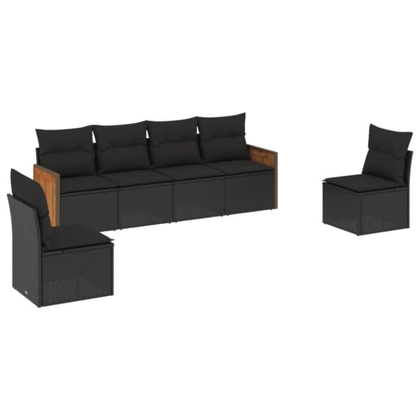 vidaXL sofasæt til haven 6 dele med hynder polyrattan sort