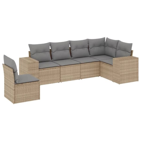 vidaXL sofasæt til haven 6 dele med hynder polyrattan beige